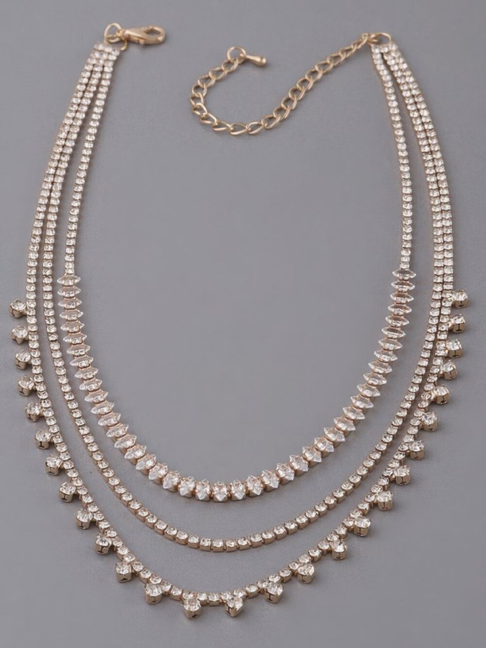 Triple Rhinestone Drop Necklace - Picture 3 of 3